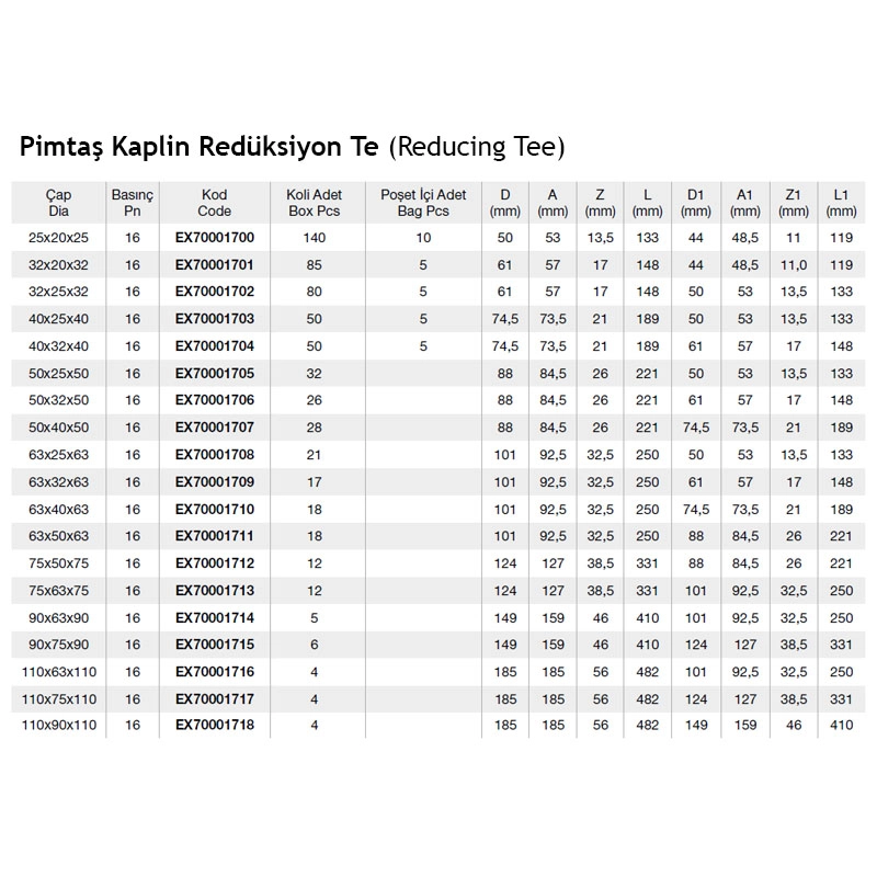 Pimtaş Kaplin Redüksiyon TE Parça Mavi Seri